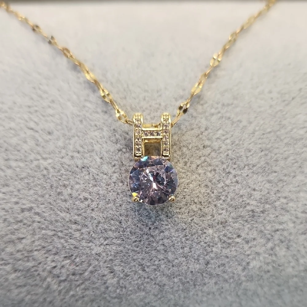 18k Gold Plated Stainless Steel Chain and H Pendant, Simulated Clear Diamonds